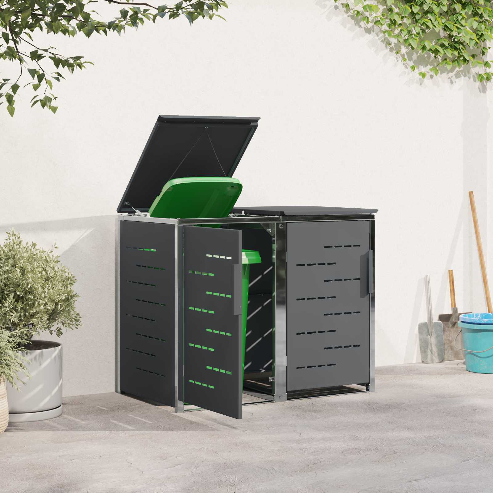 Mülltonnenbox for 2 Bins 240L Edelstahl Schwarz