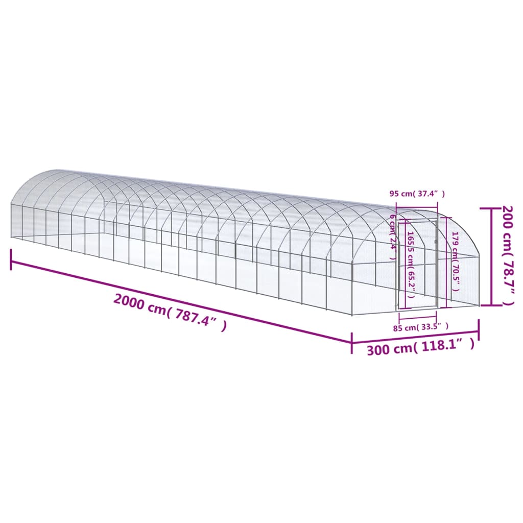 Outdoor-Hühnerstall 3x2x2 m Verzinkter Stahl