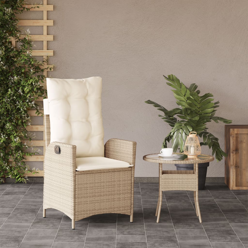 Gartensessel Verstellbar mit Kissen Schwarz Poly Rattan