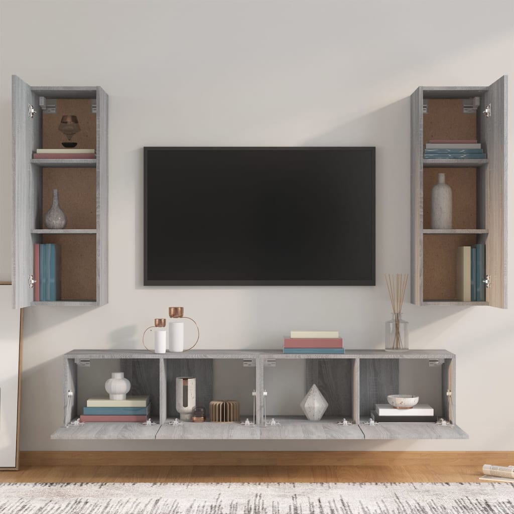 4-tlg. TV-Schrank-Set Weiß Holzwerkstoff