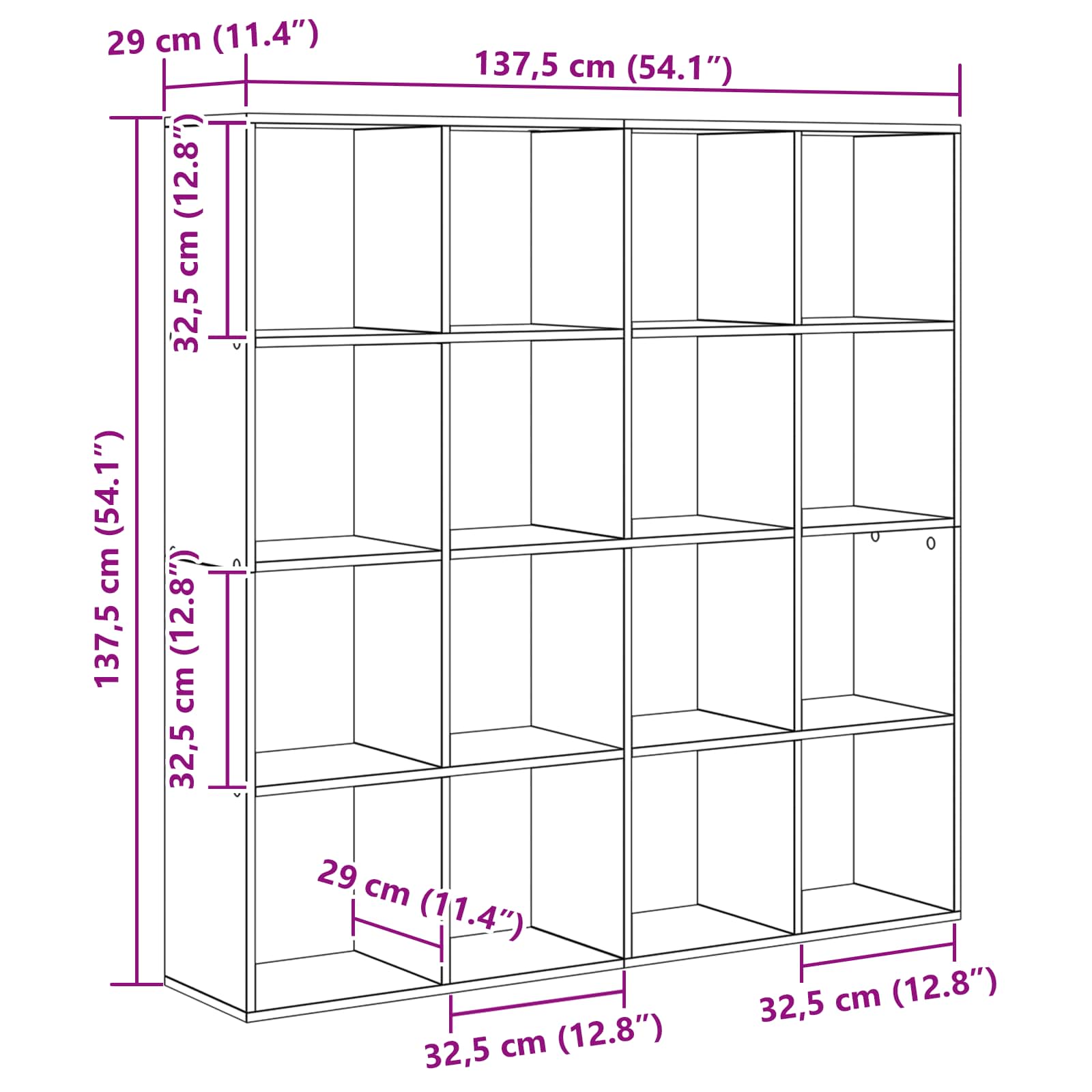 Bücherregal Weiß 137,5x29x137,5 cm Holzwerkstoff