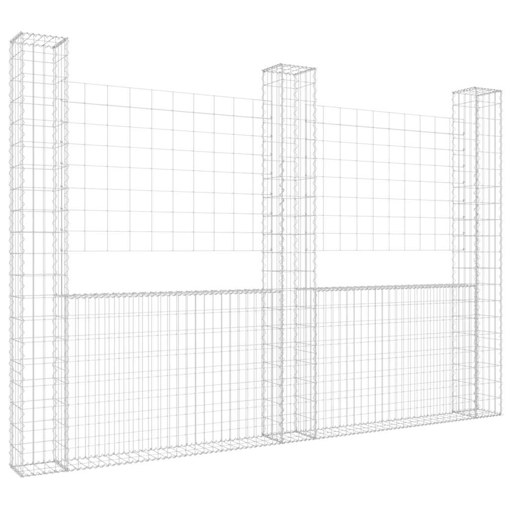Gabionenkorb U-Form mit 2 Säulen Eisen 140x20x150 cm