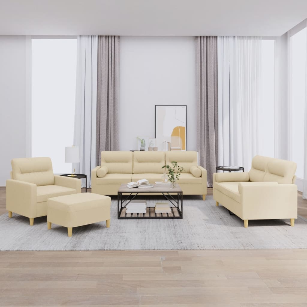 4-tlg. Sofagarnitur mit Kissen Taupe Stoff