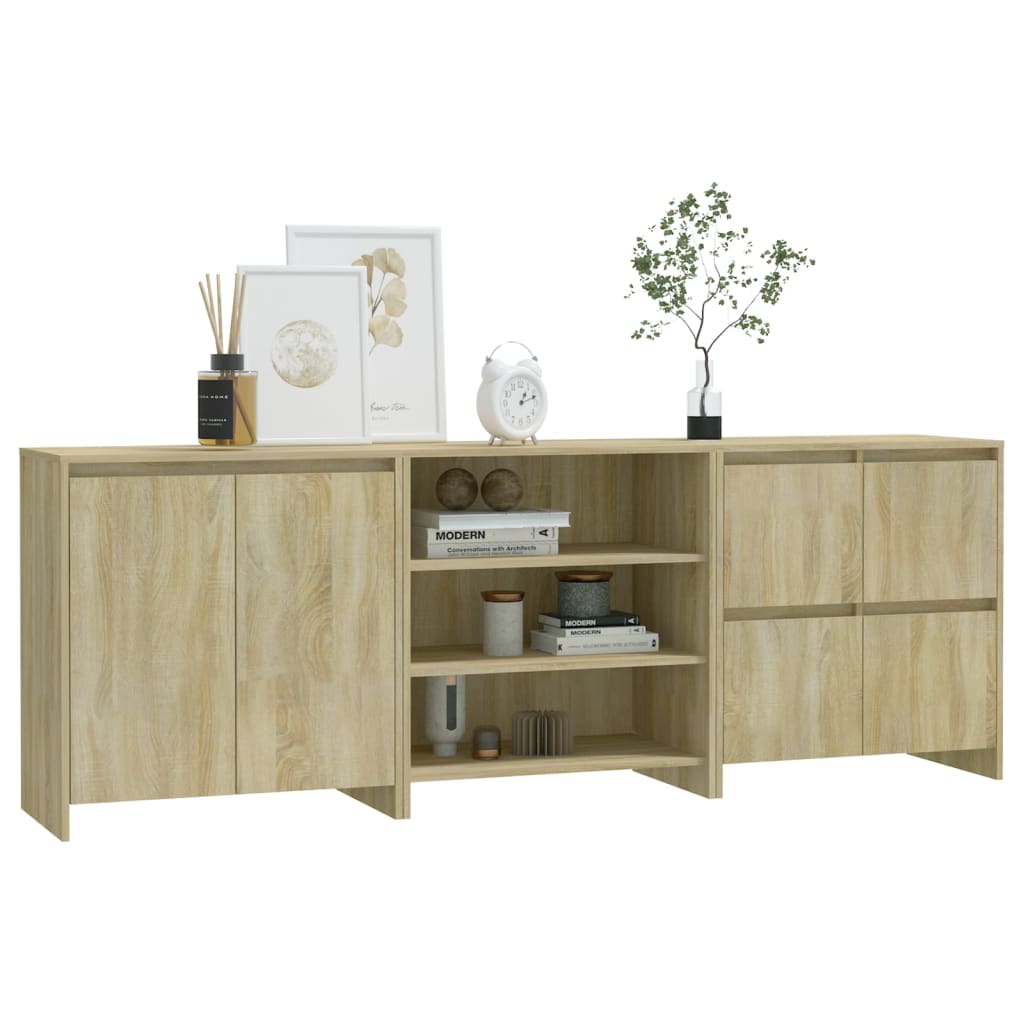 3-tlg. Sideboard Weiß Holzwerkstoff
