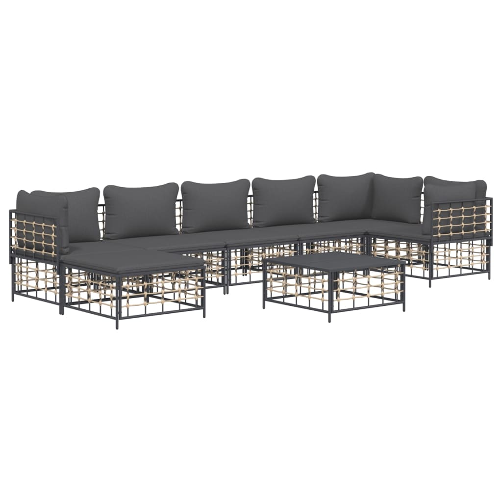 7-tlg. Garten-Lounge-Set mit Kissen Anthrazit Poly Rattan