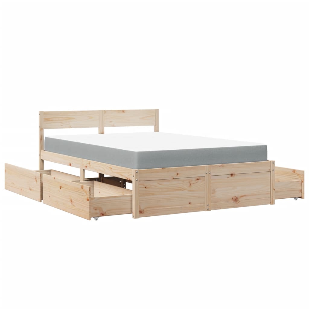 Bett mit Schubladen und Matratze 200x200 cm Massivholz Kiefer