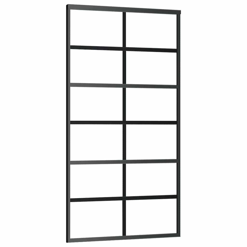 Schiebetür mit Beschlag Schwarz 76x205 cm ESG-Glas