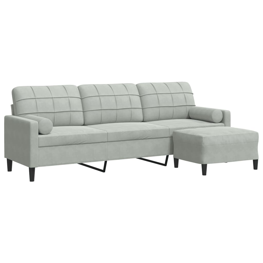 3-Sitzer-Sofa mit Hocker Hellgrau 180 cm Samt