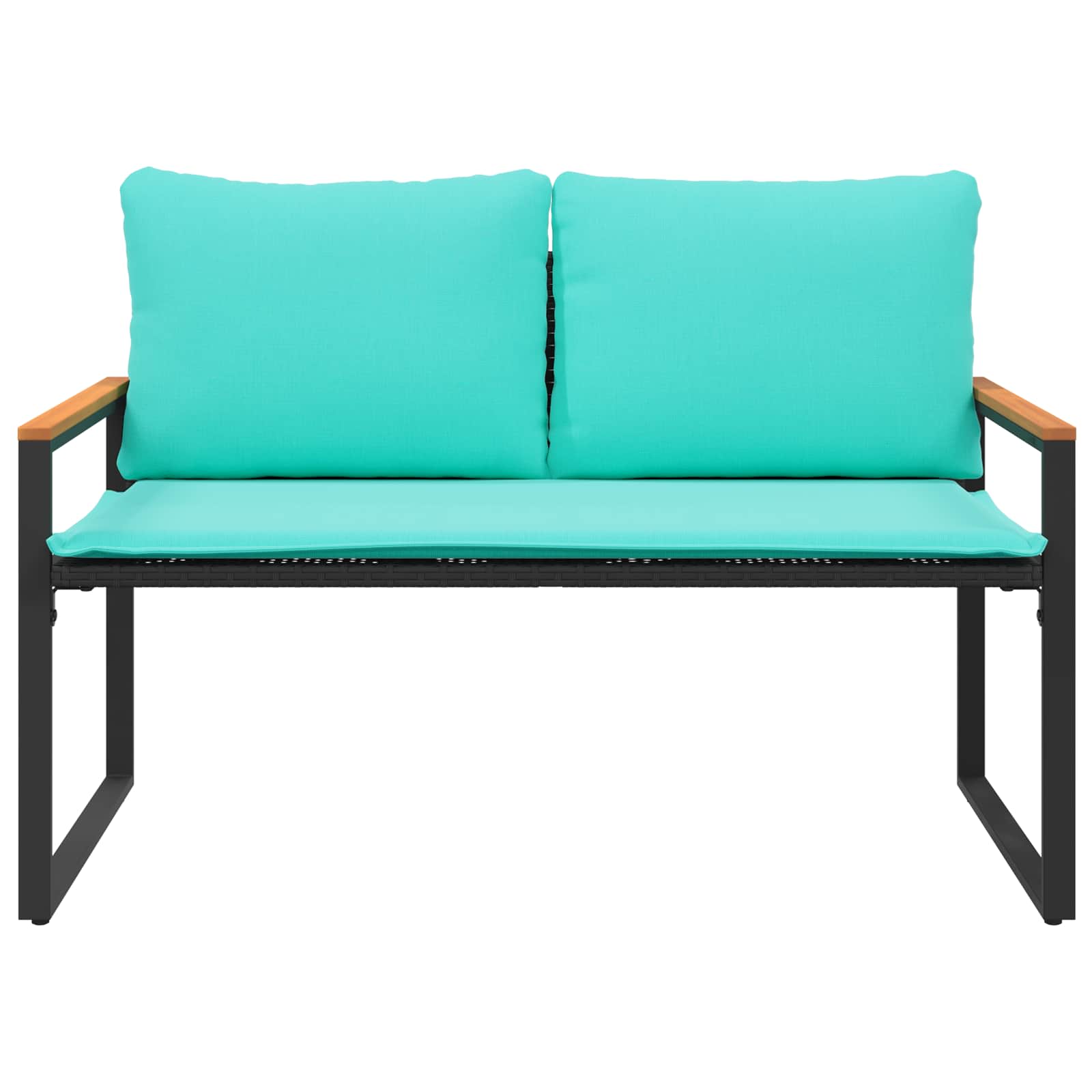 Bank mit Kissen Schwarz und Cremeweiß 115 x 65 x 72 cm Rattan
