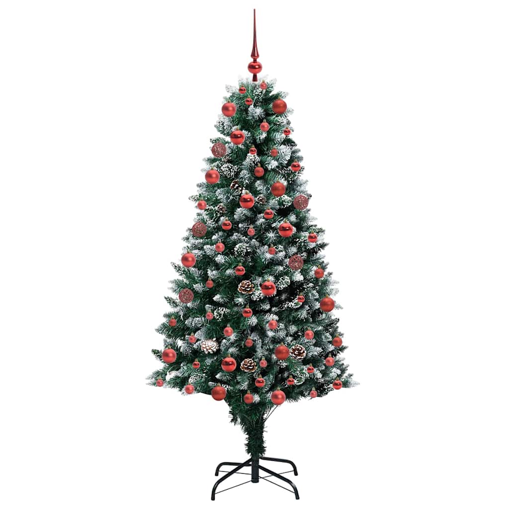Künstlicher Weihnachtsbaum mit LEDs Kugeln Zapfen 150 cm