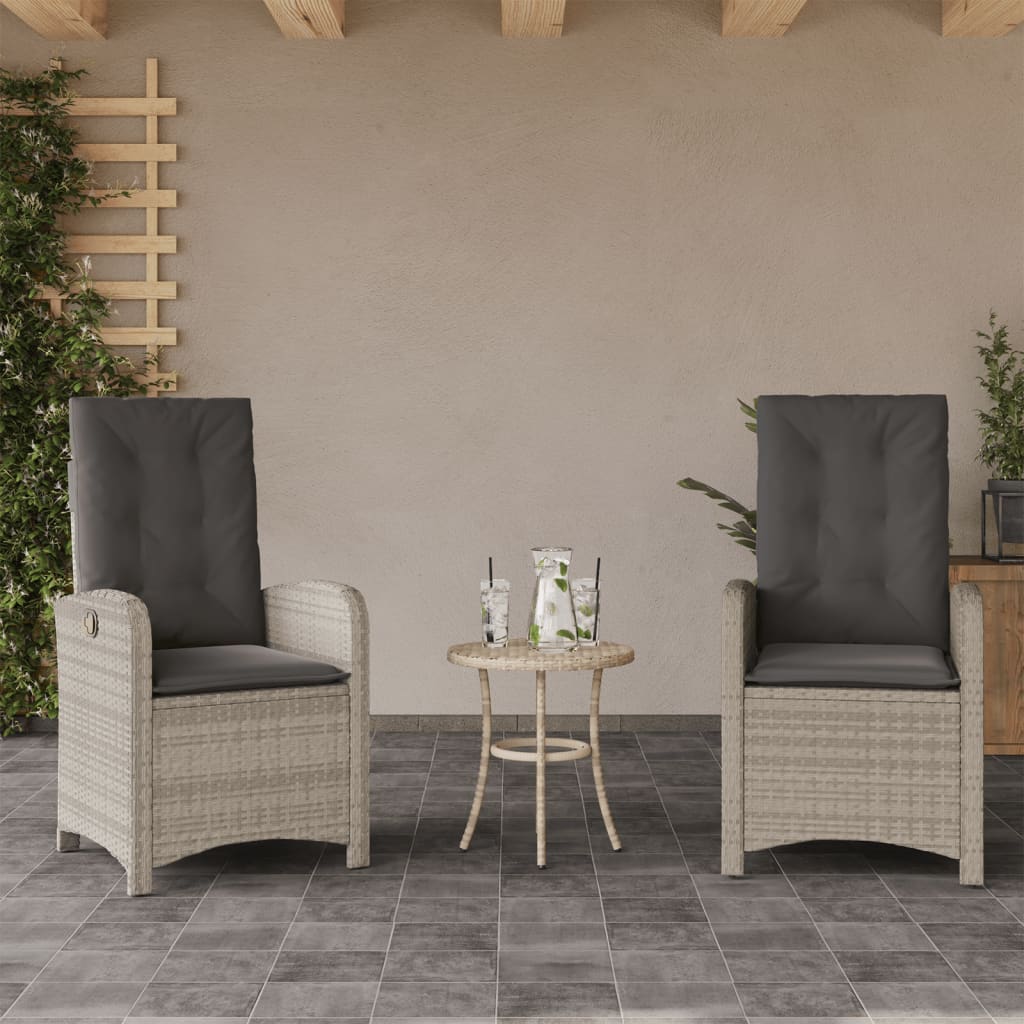Gartensessel Verstellbar mit Kissen Schwarz Poly Rattan