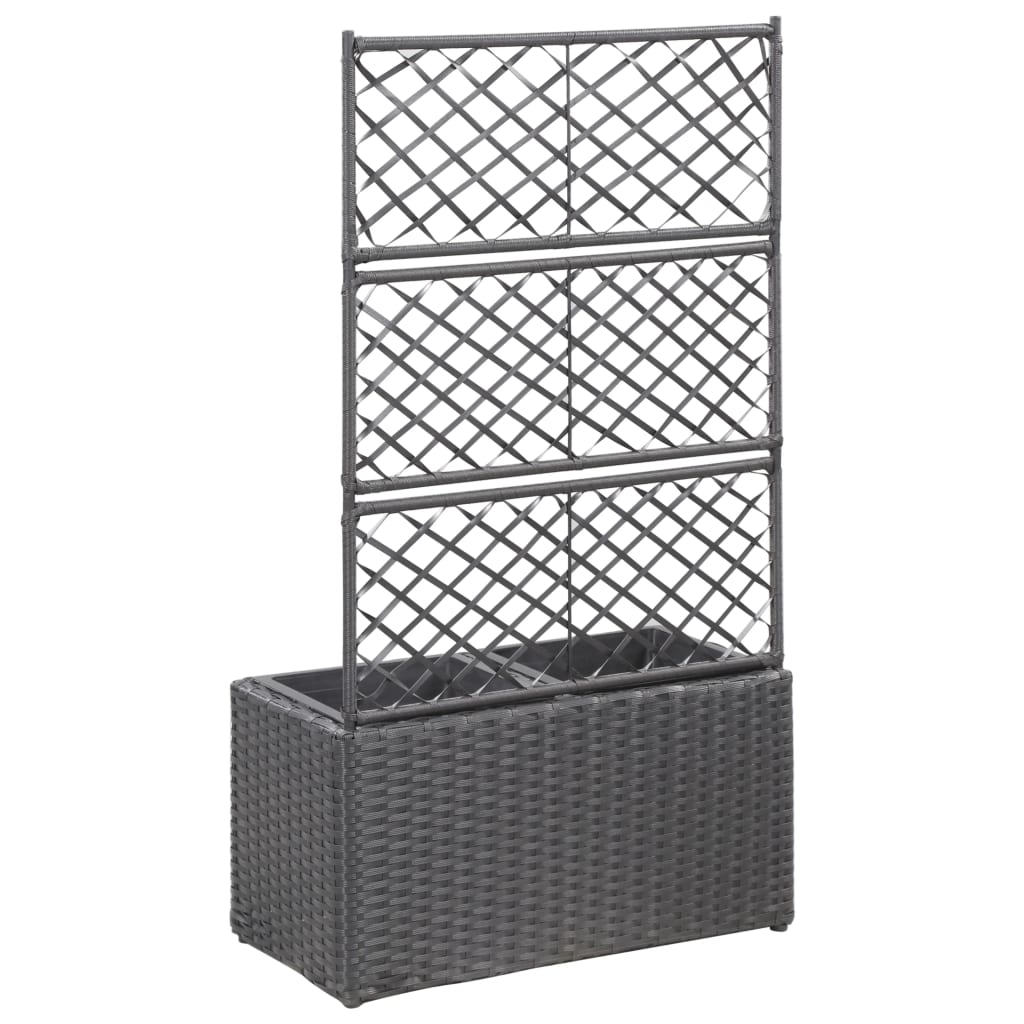 Hochbeet mit Rankgitter 1 Topf 30x30x107cm Poly Rattan Schwarz