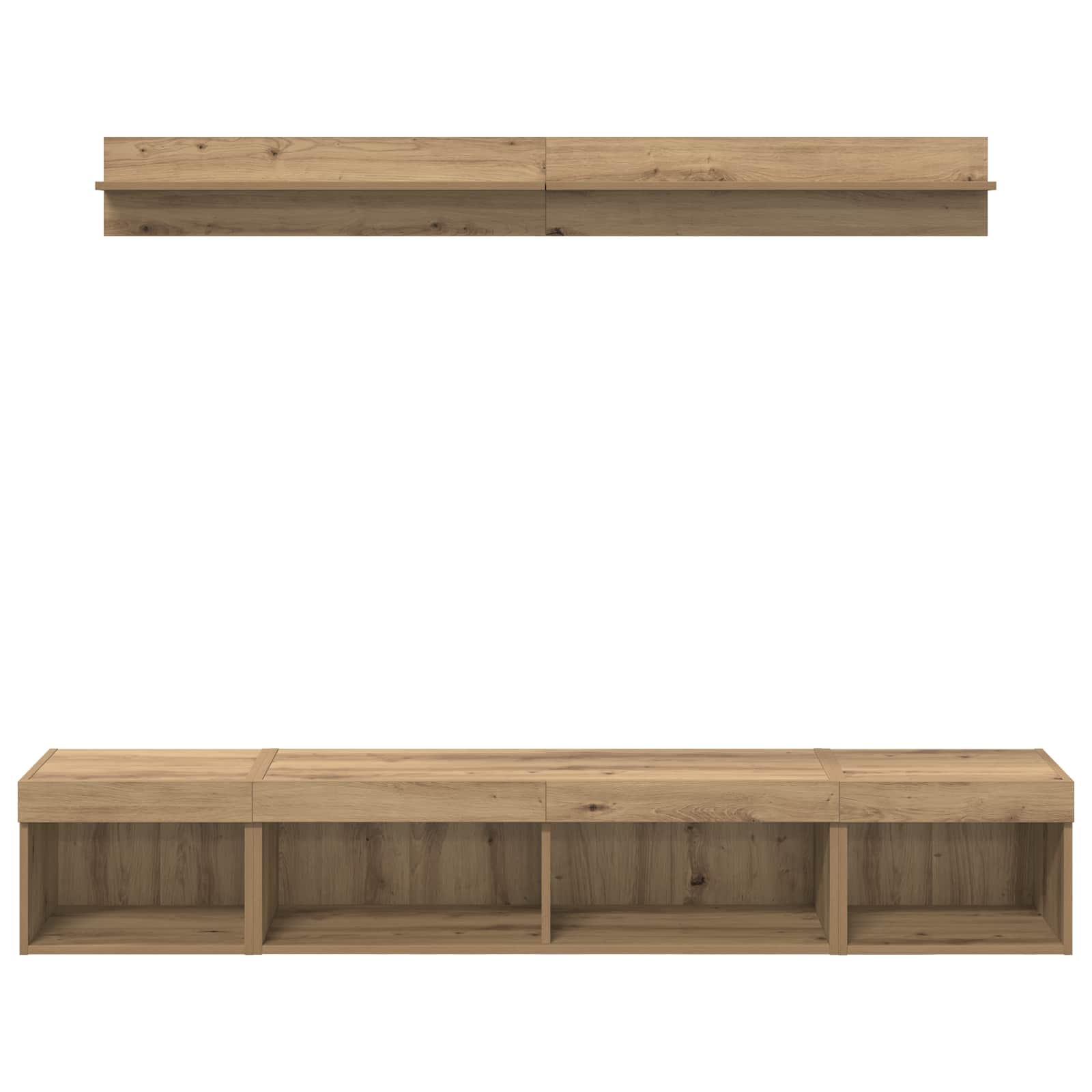 5-tlg. Wohnwand mit LED-Beleuchtung Weiß Holzwerkstoff