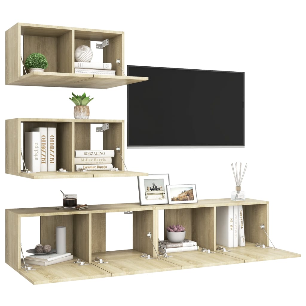 4-tlg. TV-Schrank-Set Weiß Holzwerkstoff