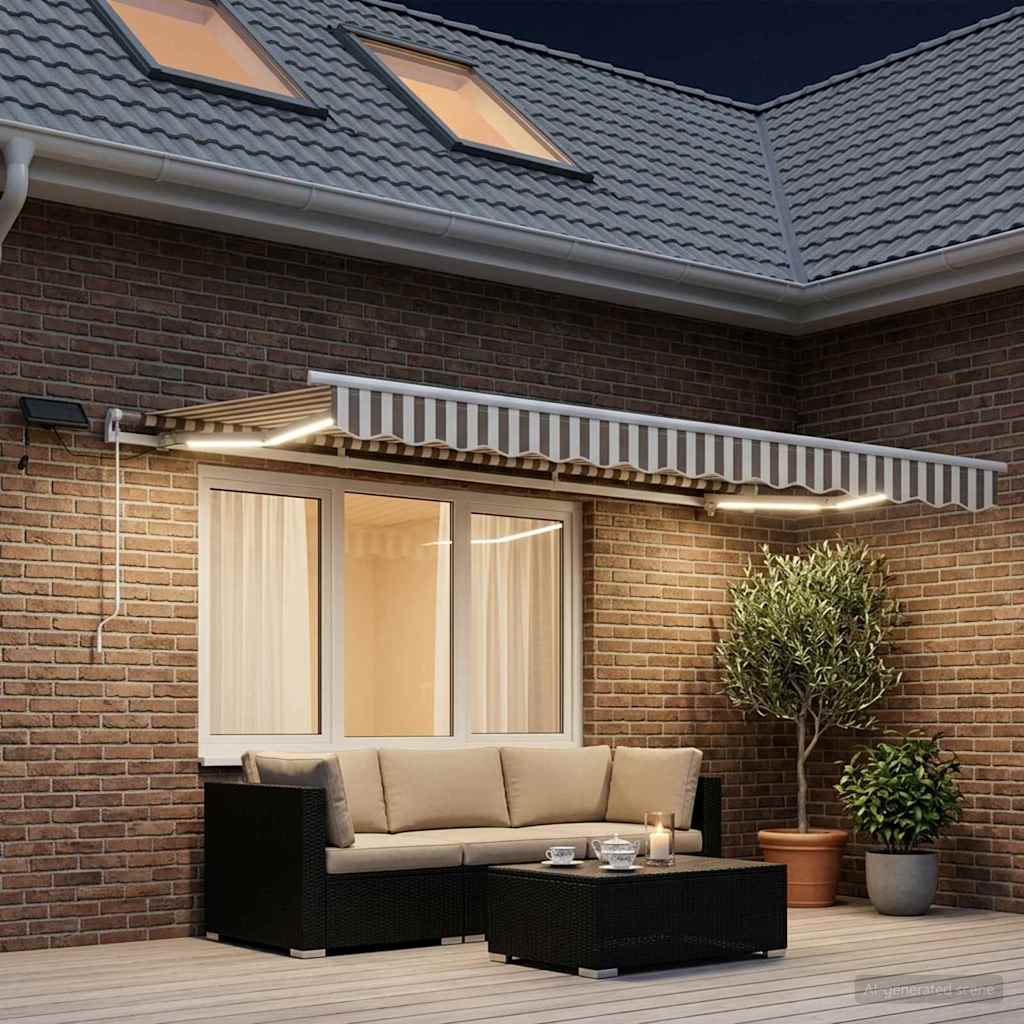 Markise Manuell Einziehbar mit LED 300x250 cm Blau und Weiß