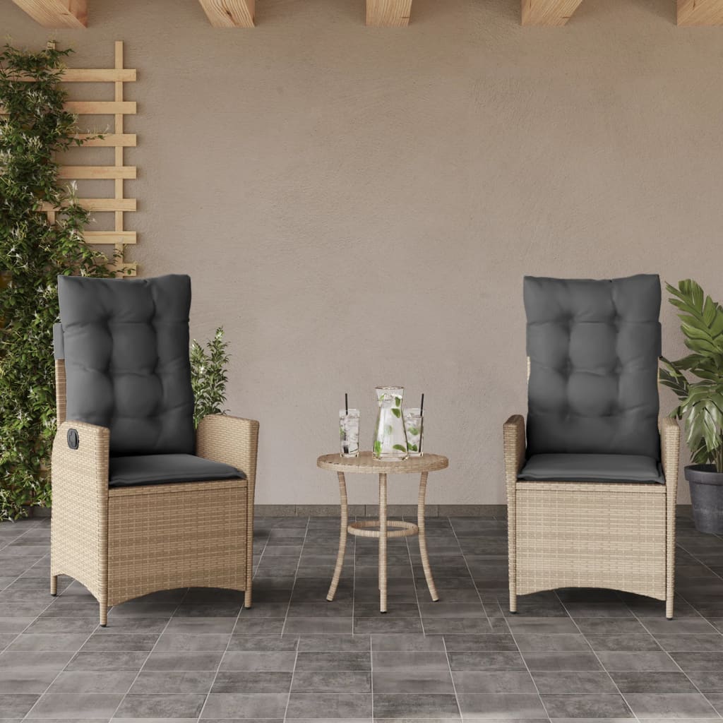 Gartensessel Verstellbar mit Kissen Schwarz Poly Rattan