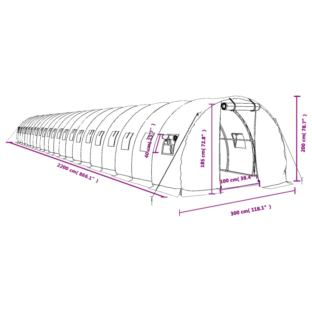 Gewächshaus mit Stahlrahmen Grün 48 m² 16x3x2 m