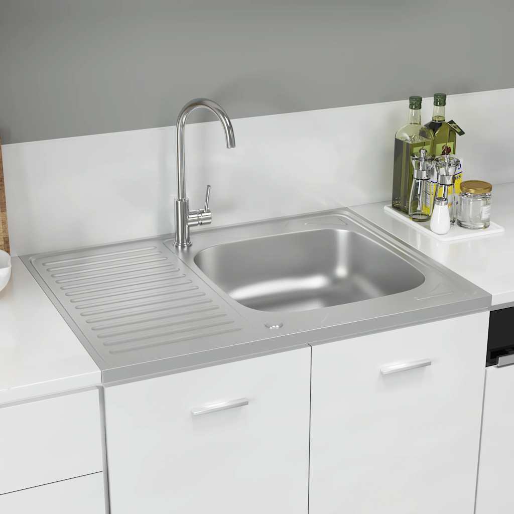 Spüle mit Abtropffläche Set Silbern 800x500x155 mm Edelstahl