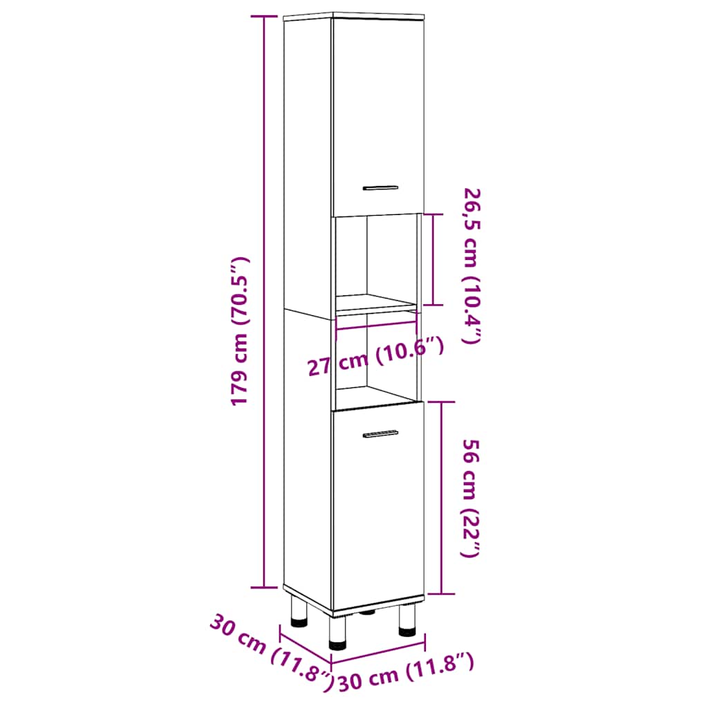 Badezimmerschrank Weiß 30x30x179 cm Holzwerkstoff