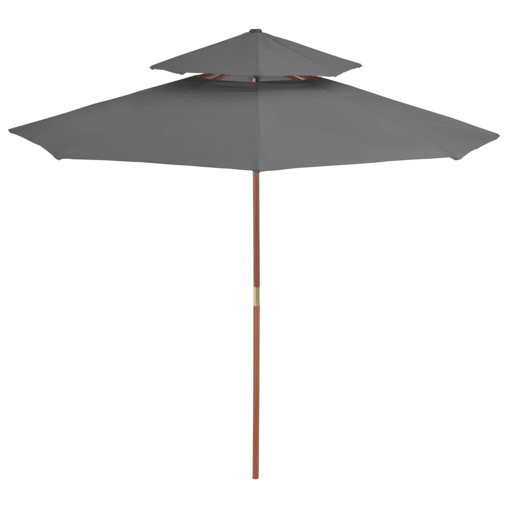 Sonnenschirm mit Doppeldach und Holz-Mast Schwarz 270 cm