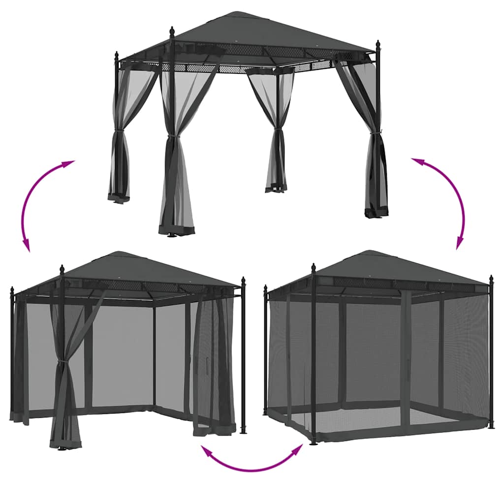 Pavillon mit Netzwänden Creme 2,93x2,93 m Stahl