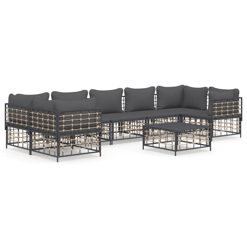 7-tlg. Garten-Lounge-Set mit Kissen Anthrazit Poly Rattan