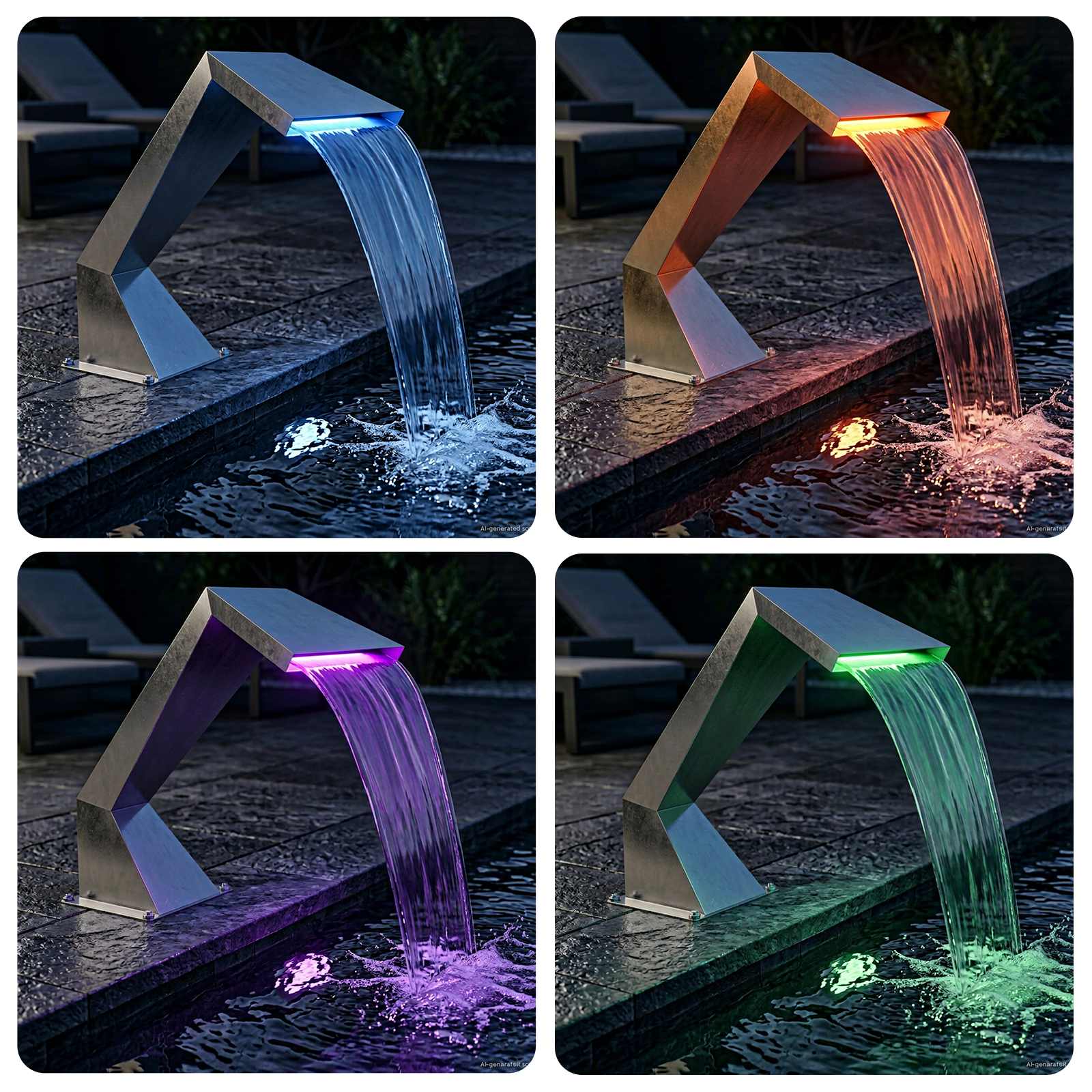 Pool-Wasserfall Edelstahl 63,5 x 29 x 51 cm Silber
