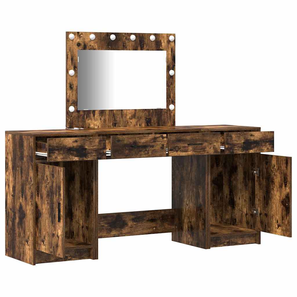 Schminktisch mit Spiegelbeleuchtung 3 pcs Weiß Holzwerkstoff