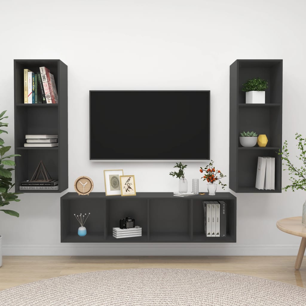 3-tlg. TV-Schrank-Set Weiß Holzwerkstoff