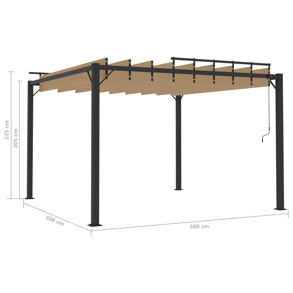 Pergola mit Lamellendach 3x3 m Creme Stoff und Aluminium