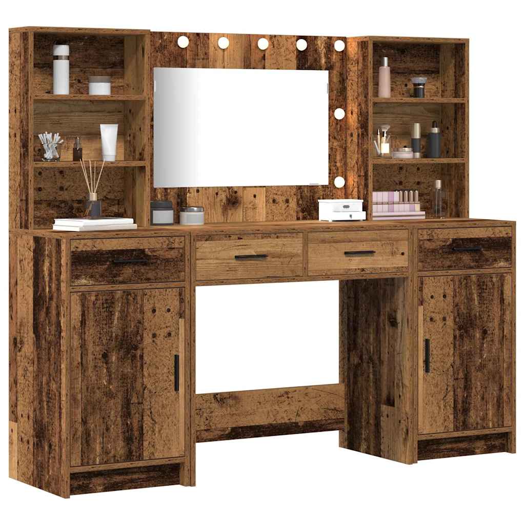 Schminktischset mit LED mit Schubladen 3 pcs Weiß Holzwerkstoff