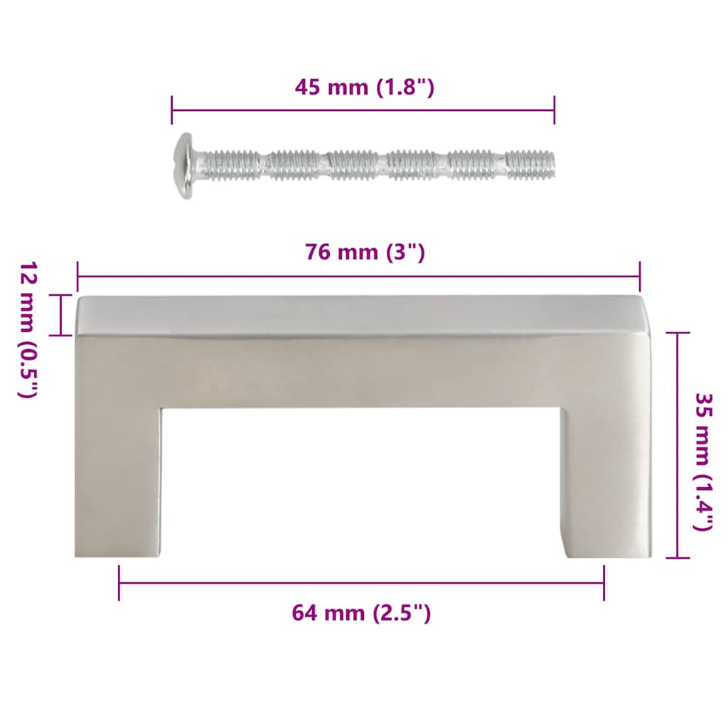 Möbelgriffe 10 Stk. Silbern 64 mm Edelstahl