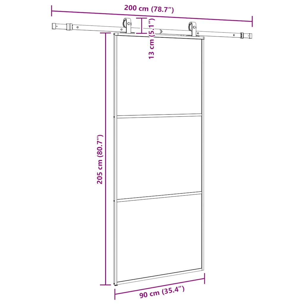 Schiebetür mit Beschlag Schwarz 76x205 cm ESG-Glas