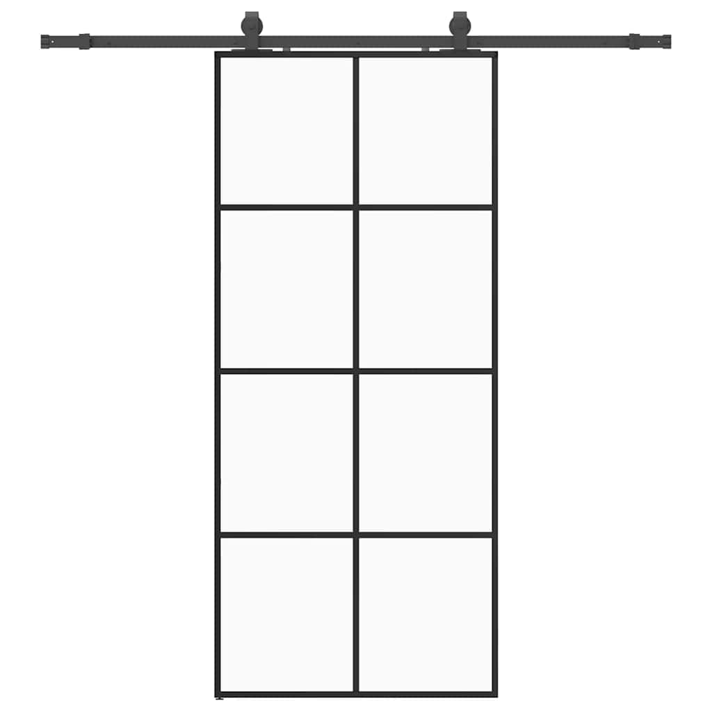 Schiebetür mit Beschlag Schwarz 76x205 cm ESG-Glas