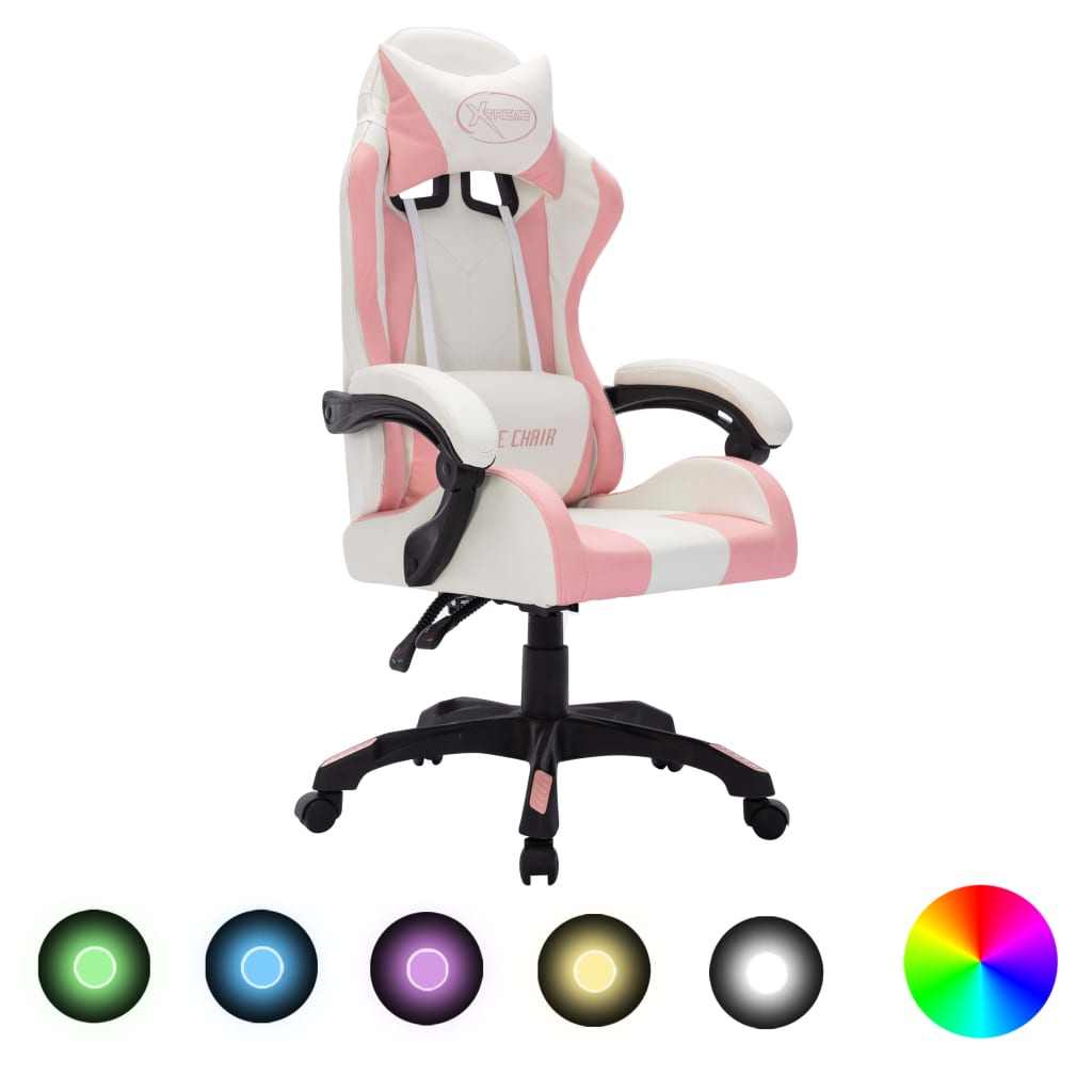 Gaming-Stuhl mit RGB LED-Leuchten Blau und Schwarz Kunstleder