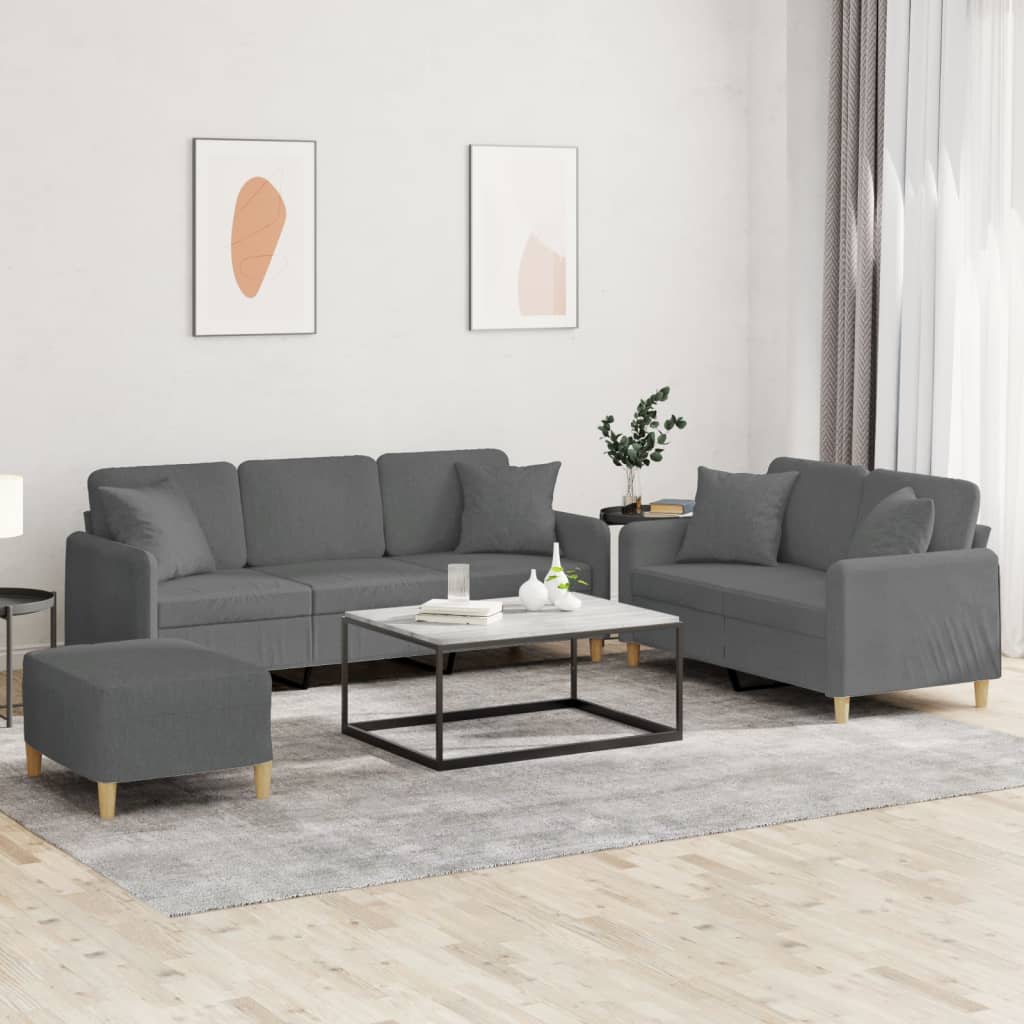 3-tlg. Sofagarnitur mit Kissen Braun Stoff