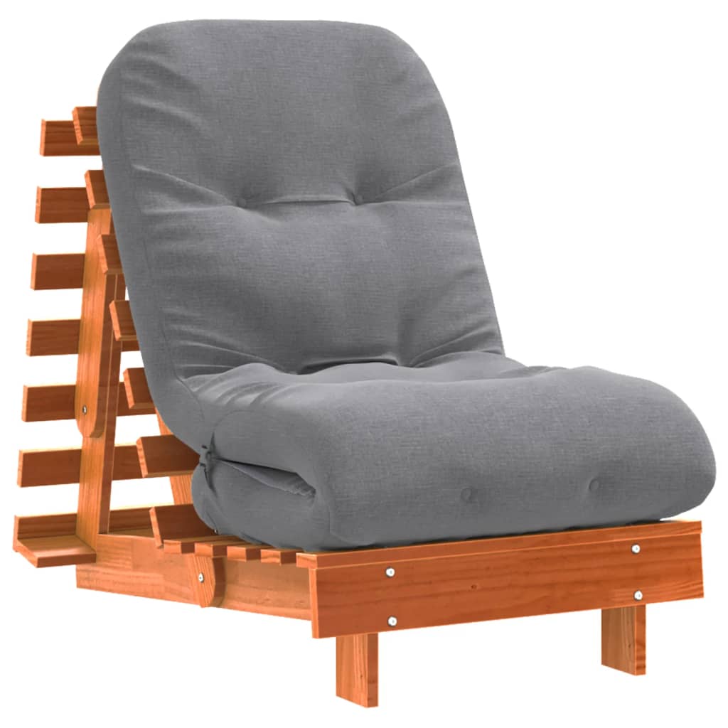Futon Schlafsofa mit Matratze Braun 70x206x11 Massivholz Kiefer
