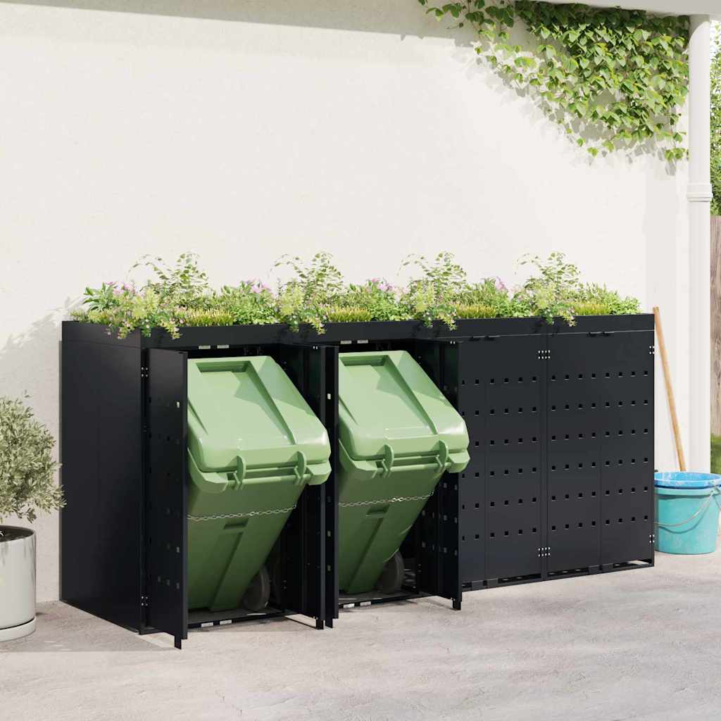 Mülltonnenbox für 2 Tonnen Schwarz 138x79x117 cm Stahl