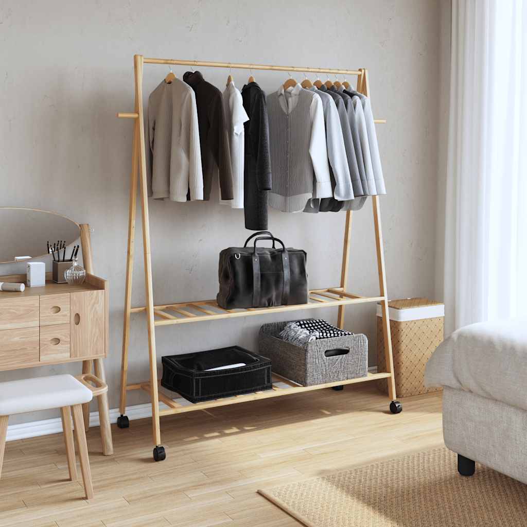 Kleiderständer mit Ablagen und Rollen 96x45,5x155,5 cm Bambus