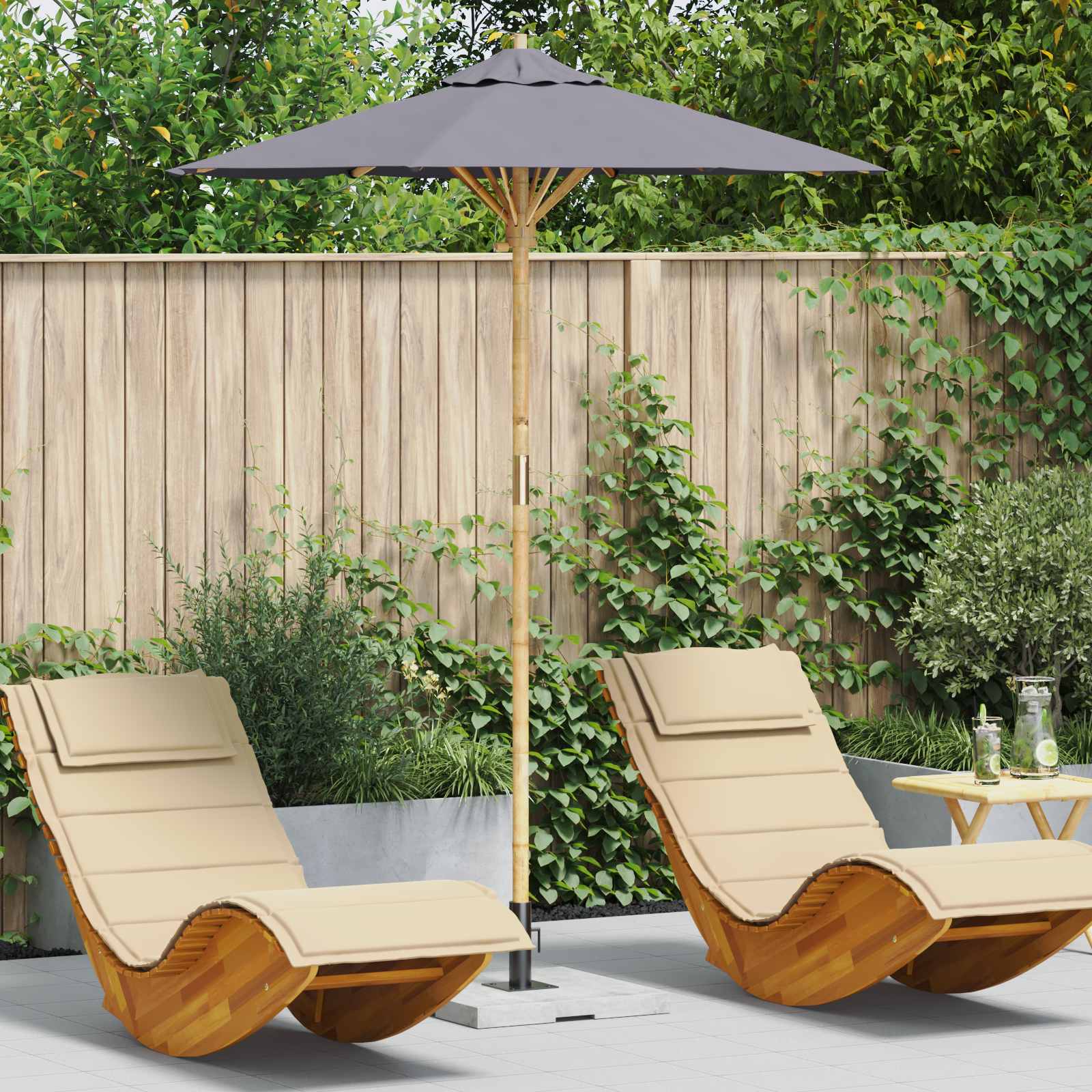 Garten-Sonnenschirm Cremeweiß Ø 150 x 210 cm Bambus