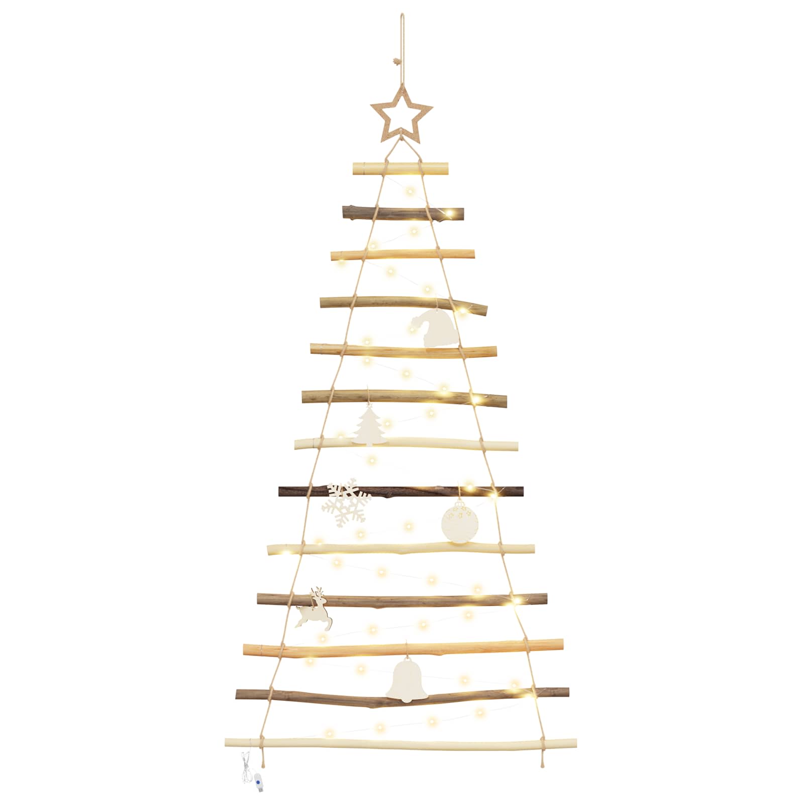 Weihnachtsbaum mit 30 LEDs Natur 90 cm Massives Eschenholz