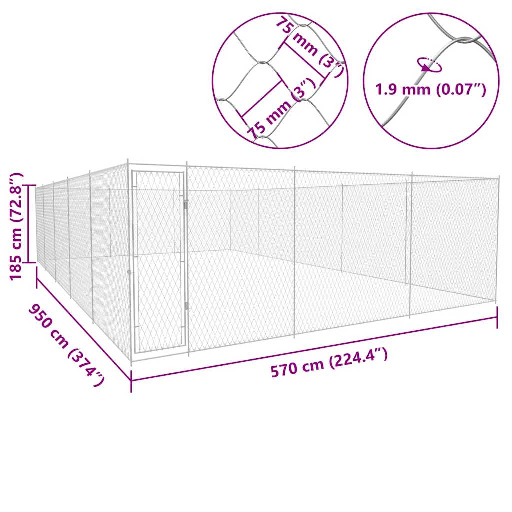 Outdoor-Hundezwinger Verzinkter Stahl 570x570x185 cm