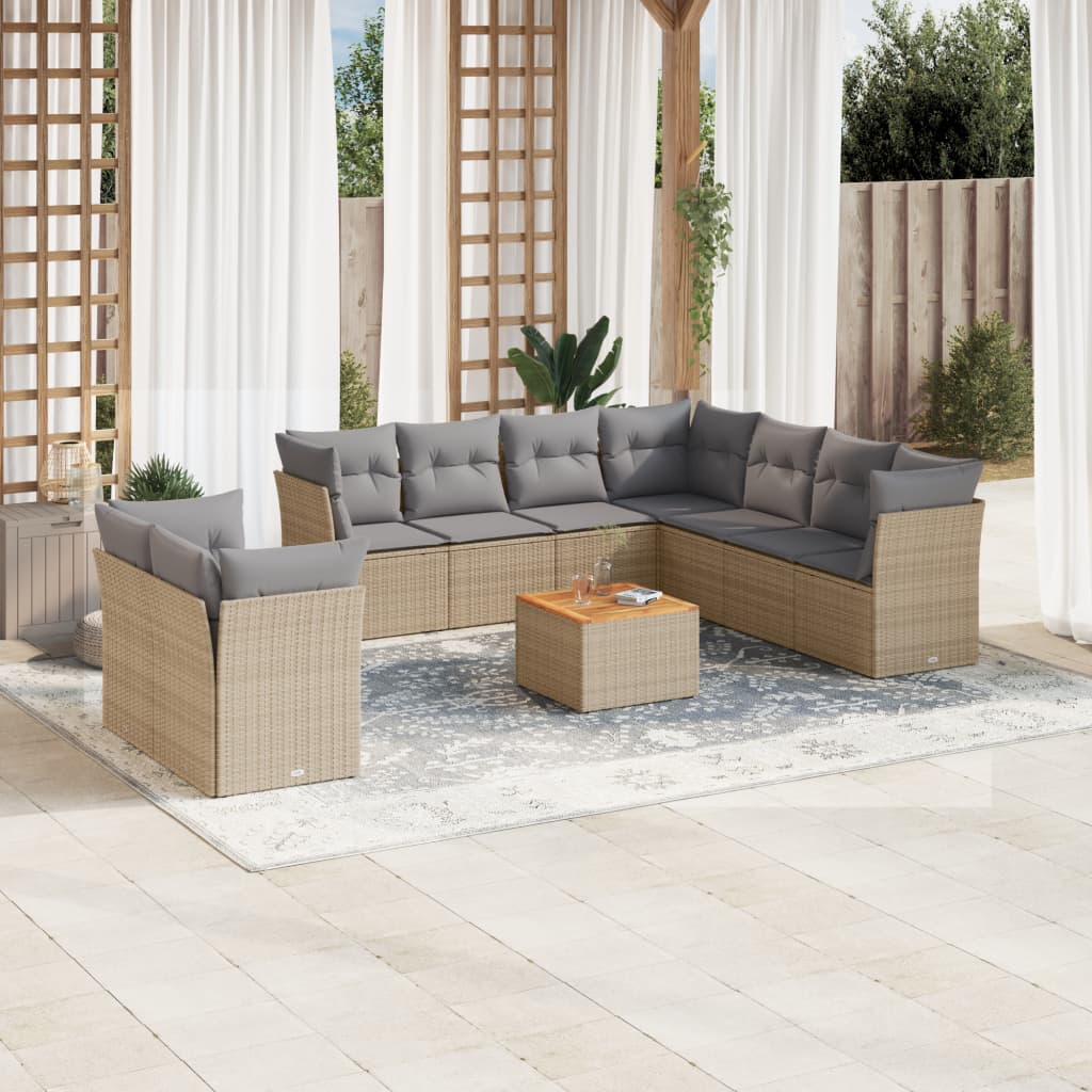 10-tlg. Garten-Sofagarnitur mit Kissen Schwarz Poly Rattan