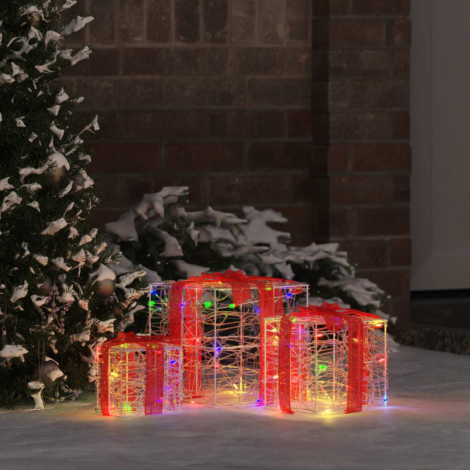 Geschenkbox mit 60 LEDs 3 pcs Warmweiß 20 x 20 x 20 cm Acryl