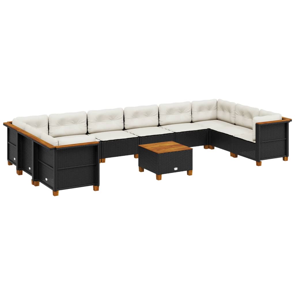 10-tlg. Garten-Sofagarnitur mit Kissen Beige Poly Rattan