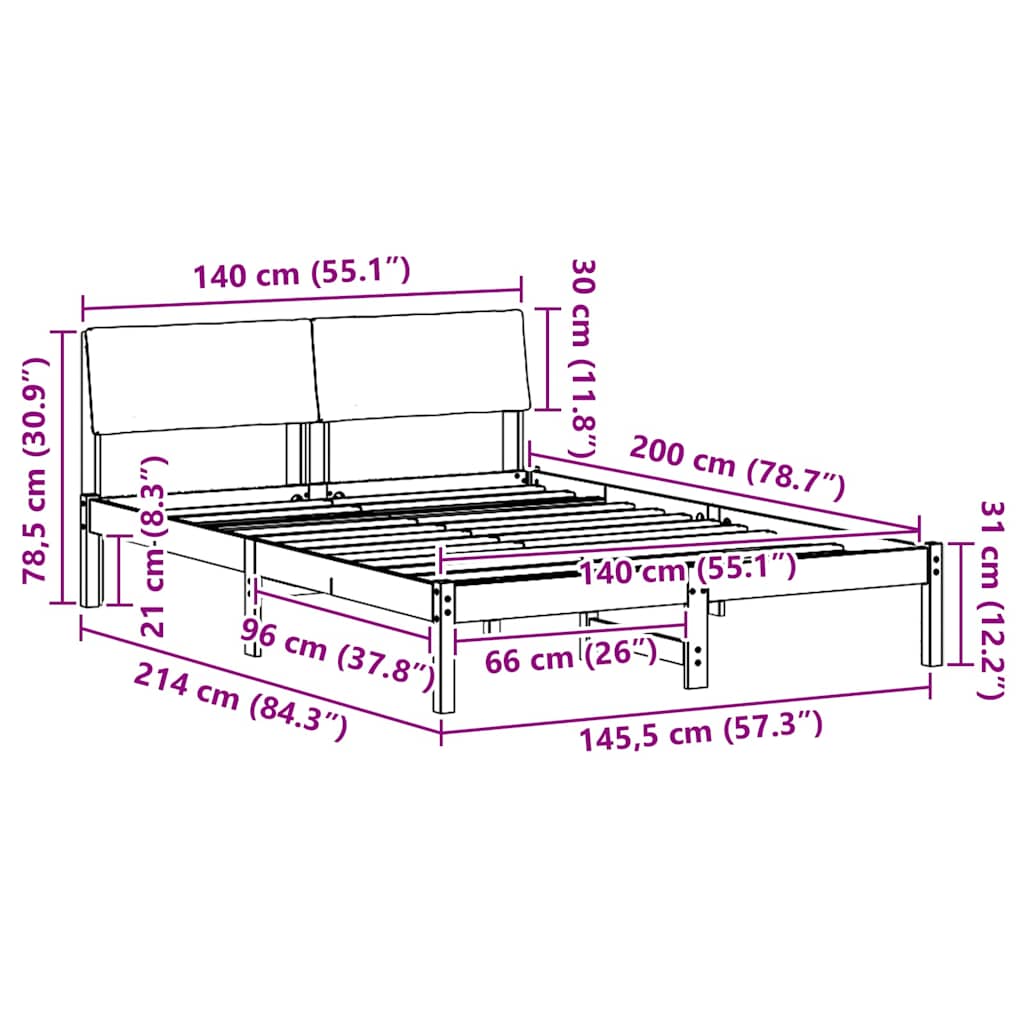 Bettgestell Braun und hellgrau 200 x 200 cm Massivholz Kiefer