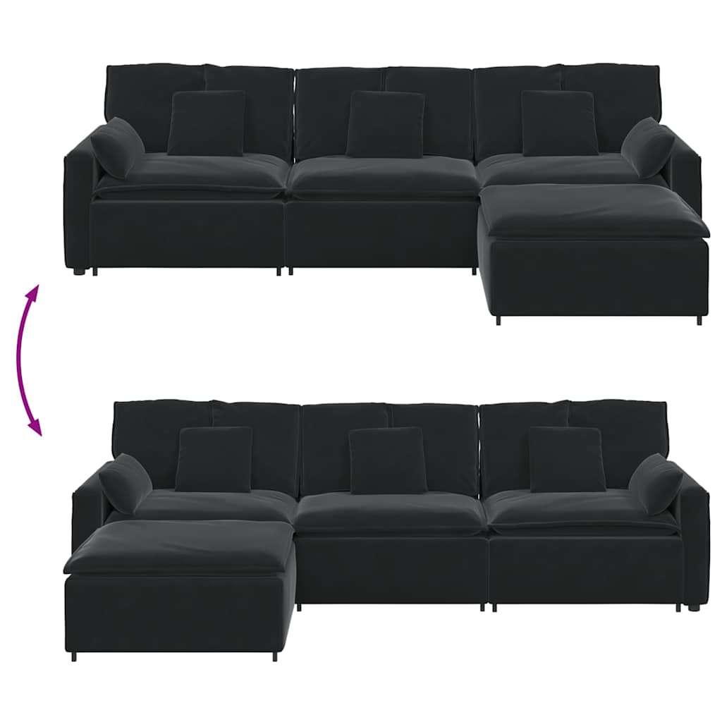 Modulares Sofa mit Fußhocker und Kissen Blau