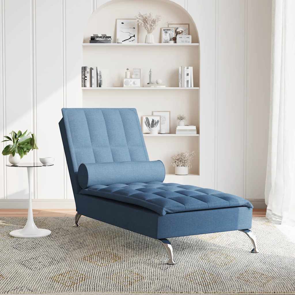 Massage-Chaiselongue mit Nackenrolle Hellgrau Stoff