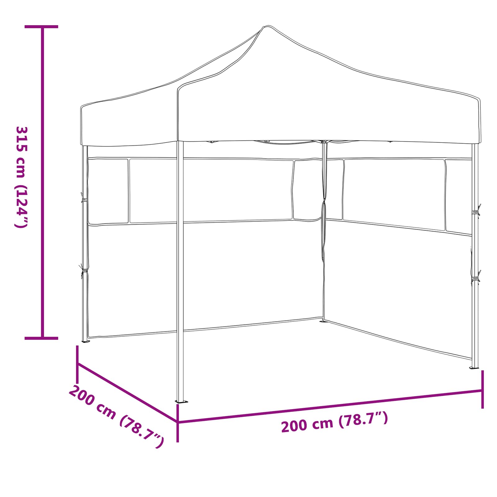 Partyzelt Faltbar Pop-Up Schwarz 200x200x306 cm