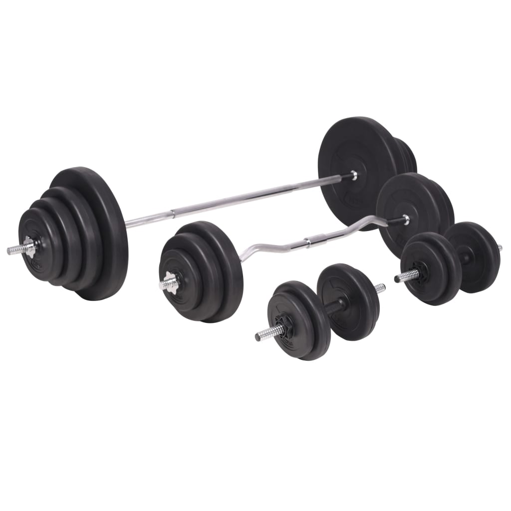 Hantelbank mit Ablage, Langhantel und Kurzhantel Set 60,5 kg